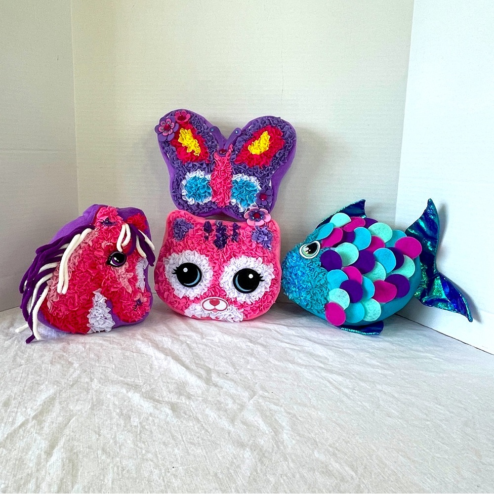 Plush Craft Stuffed Pillows Lot Of 4 Butterfly, fish, cat, horse (not Kits)